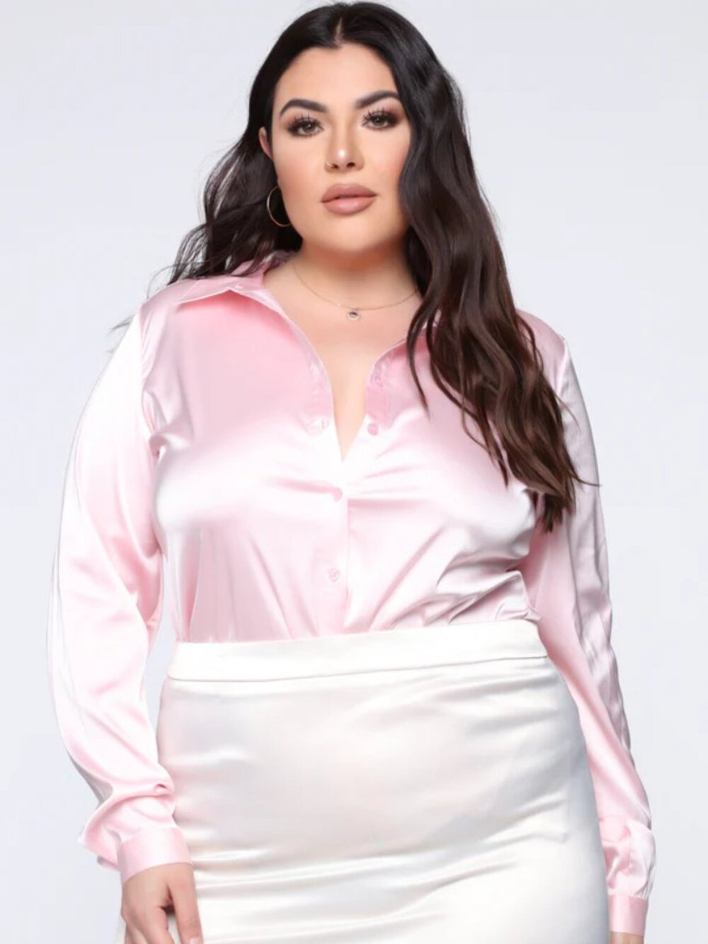 Fashion Nova Smooth Talkin' Button Down Satin Blouse- 3X Pink